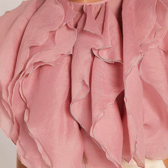 Pink Boho Womens Ruffle Trim Solid Top - Picture 4 of 5